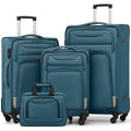 Coolife 4-Piece Softshell Luggage Set Blue+Silver | 20" 24" 28" Spinner Suitcases + Tote | TSA Lock & Carry-On