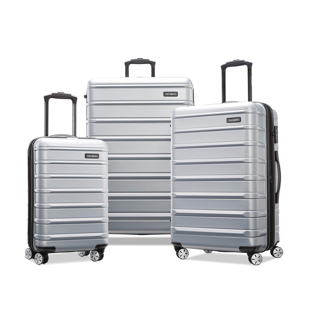Samsonite Omni 2 Hardside 3-Piece Luggage Set - Carry-On, Medium & Large Spinner Suitcases with TSA Lock, Arctic Silver
